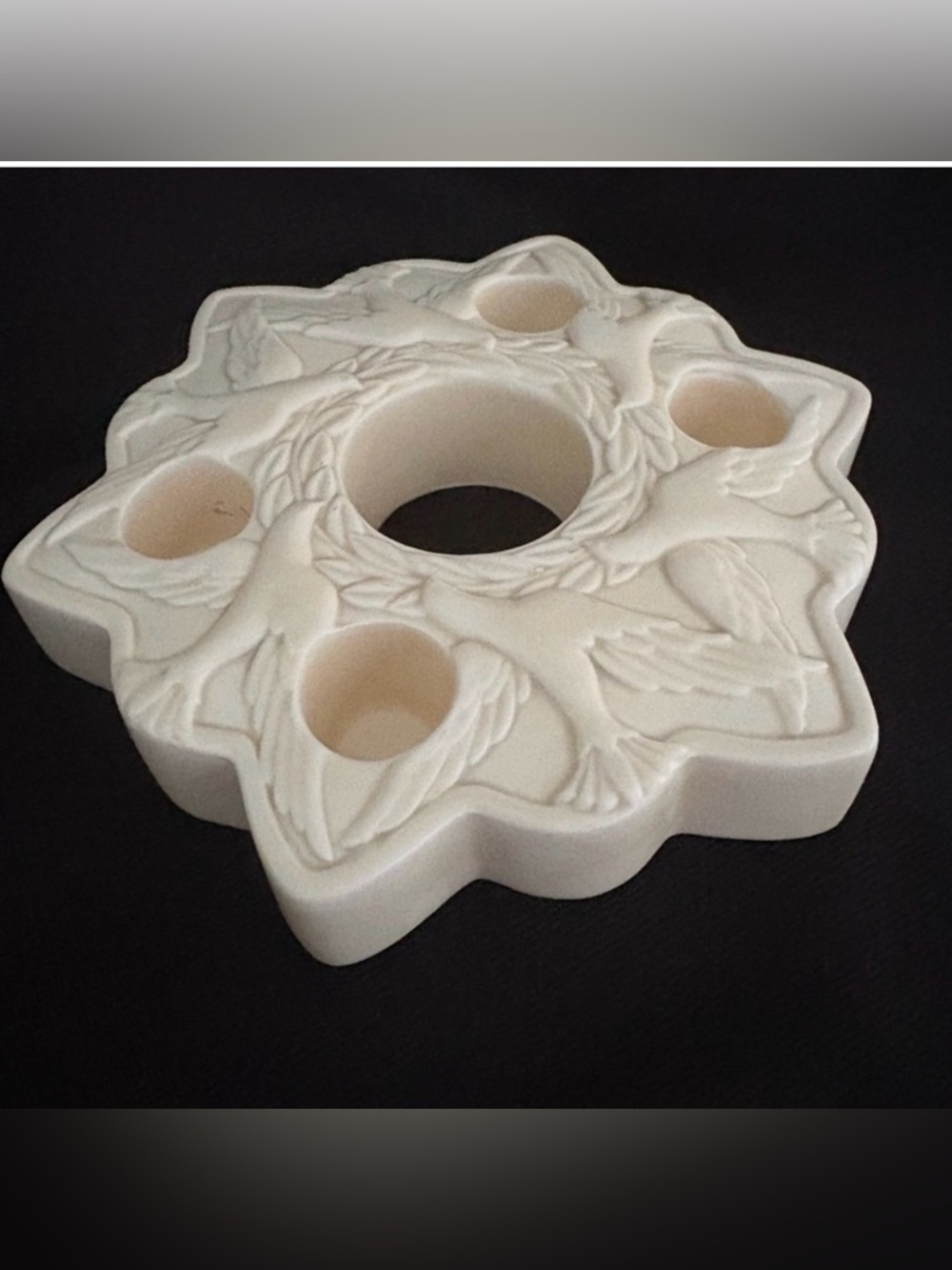 Vintage Hallmark Peace Dove Cream Glazed Porcelain Multi Taper Candle Holder